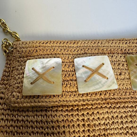 Women’s Shoulder Bag Straw and Mother of Pearl Shell - Picture 4 of 5